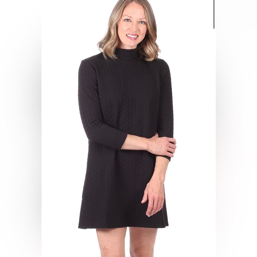 Duffield Lane Fletcher Mini Dress Black Cable Knit Mock Neck 3/4 Sleeves XL NWT
